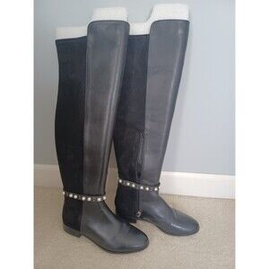 WHBM Over-the-knee Riding Boots Leather Pearl Trim Sz 7.5M